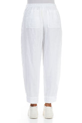 Tapered Pockets White Linen Trousers 2
