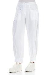 Tapered Pockets White Linen Trousers 3