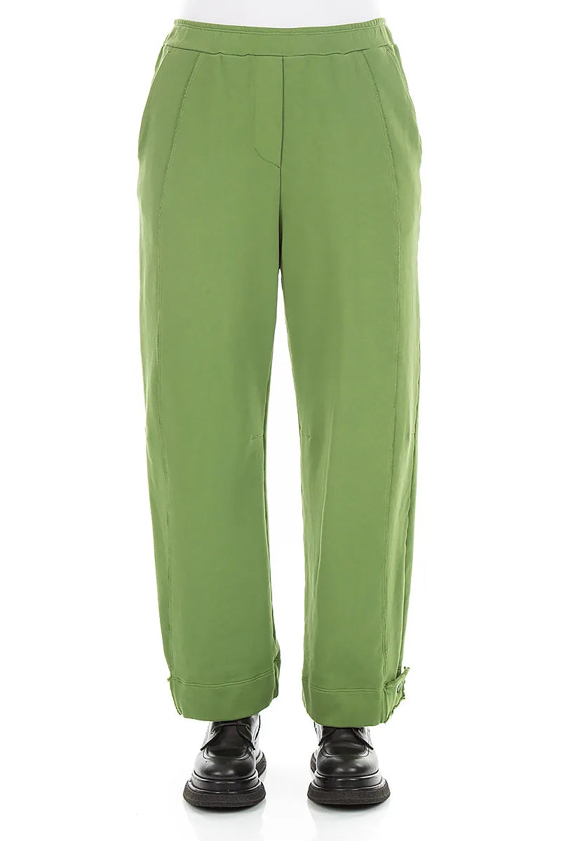 Tapered Shamrock Green French Terry Cotton Trousers 1