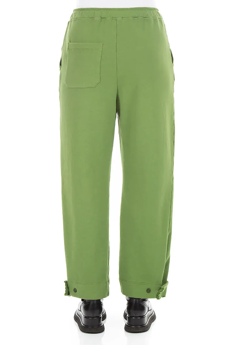 Tapered Shamrock Green French Terry Cotton Trousers 2