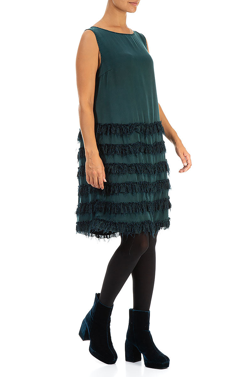 Teal Fringe Silk Dress 3