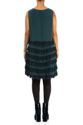 Teal Fringe Silk Dress 2