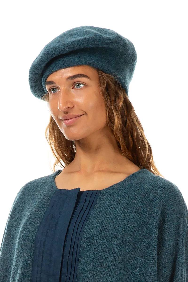 Teal Knitted Wool Beret 1