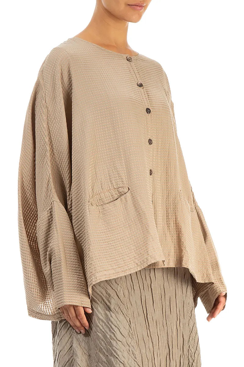 Veste texturée en soie et coton moka