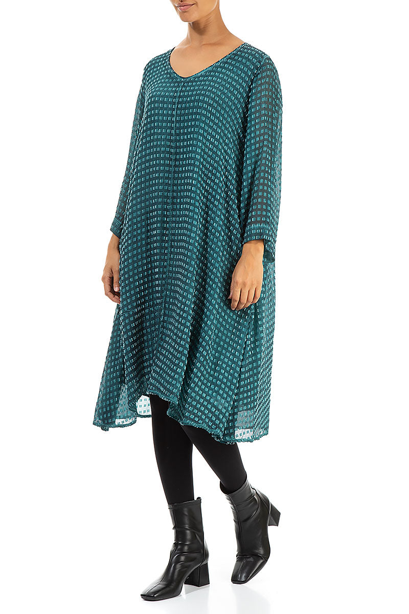 Textured Teal Silk Rayon Dress 3