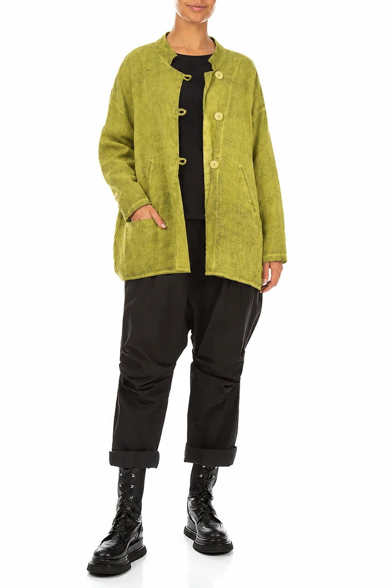 Three Button Washed Out Lime Linen Jacket 4