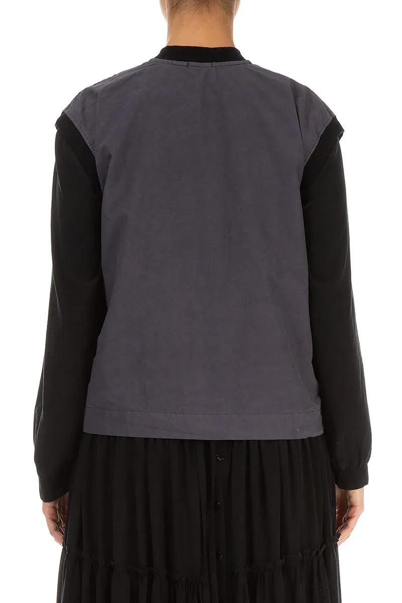 Drei-Taschen-Weste aus schwarzem und silbernem Baumwollgewebe