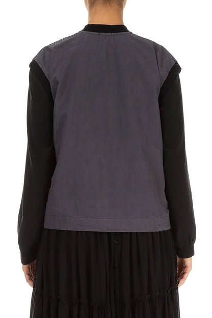 Drei-Taschen-Weste aus schwarzem und silbernem Baumwollgewebe