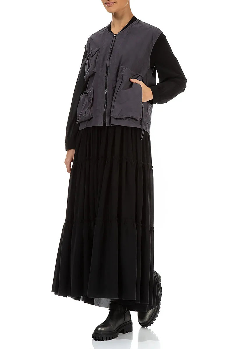 Drei-Taschen-Weste aus schwarzem und silbernem Baumwollgewebe