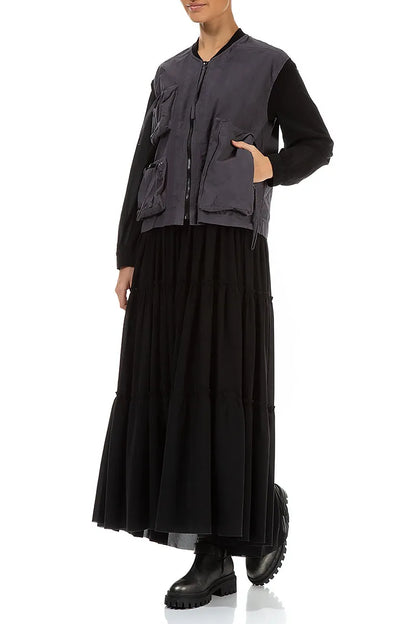 Drei-Taschen-Weste aus schwarzem und silbernem Baumwollgewebe