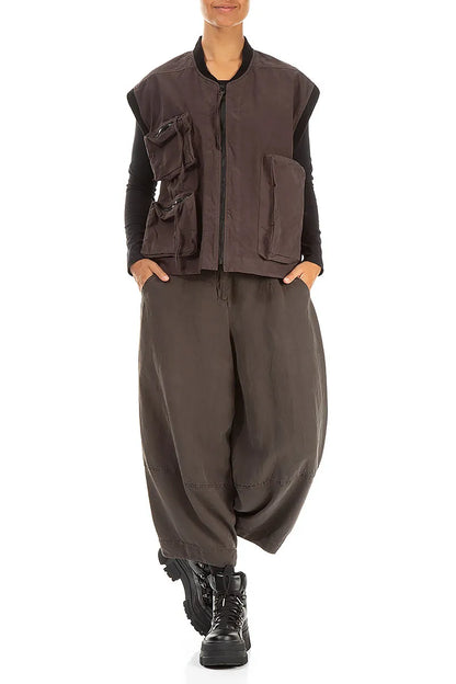 Drei-Taschen-Weste aus waldbraunem Baumwollstoff