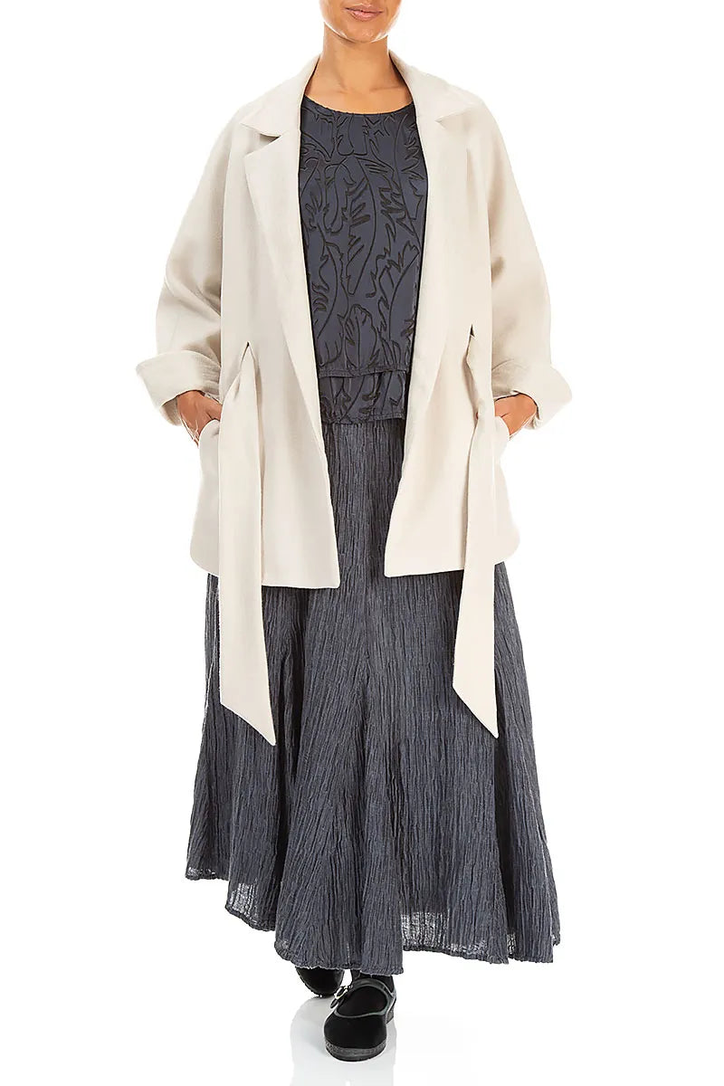 Tie Detail Cream Wool Coat 5