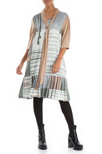 Tie Neck Modern Print Silk Dress 4