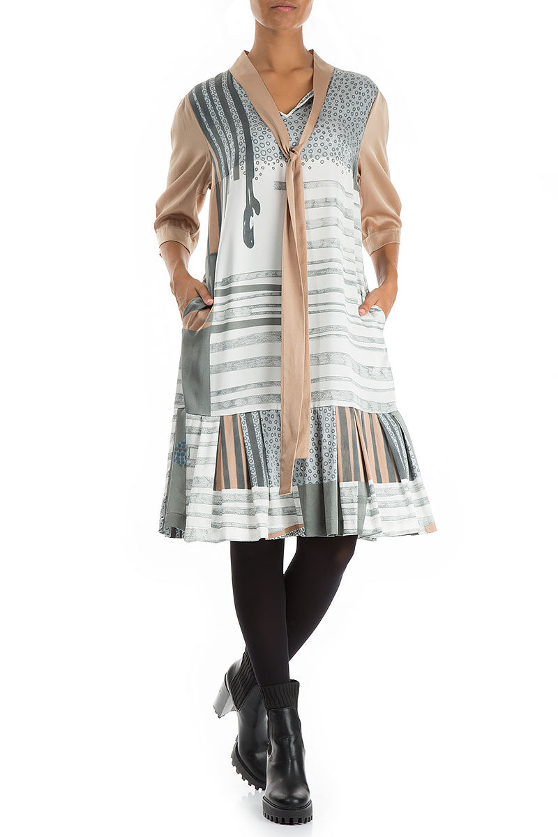 Tie Neck Modern Print Silk Dress 6