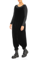 Tie Strap Black Silk Velvet Jumpsuit 3