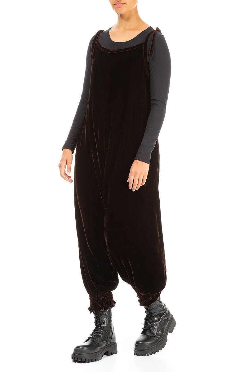 Tie Strap Chocolate Silk Velvet Jumpsuit 4