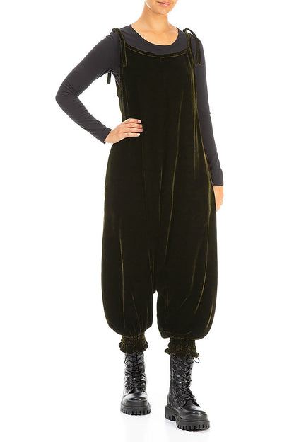 Tie Strap Forest Mist Silk Velvet Jumpsuit 4