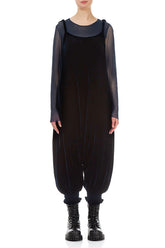 Tie Strap Navy Silk Velvet Jumpsuit 2