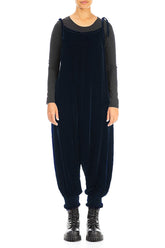 Tie Strap Royal Blue Silk Velvet Jumpsuit 1
