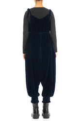 Tie Strap Royal Blue Silk Velvet Jumpsuit 2