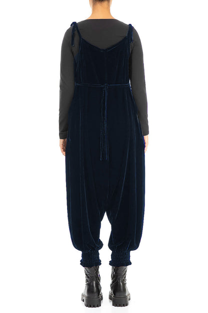 Tie Strap Royal Blue Silk Velvet Jumpsuit 2