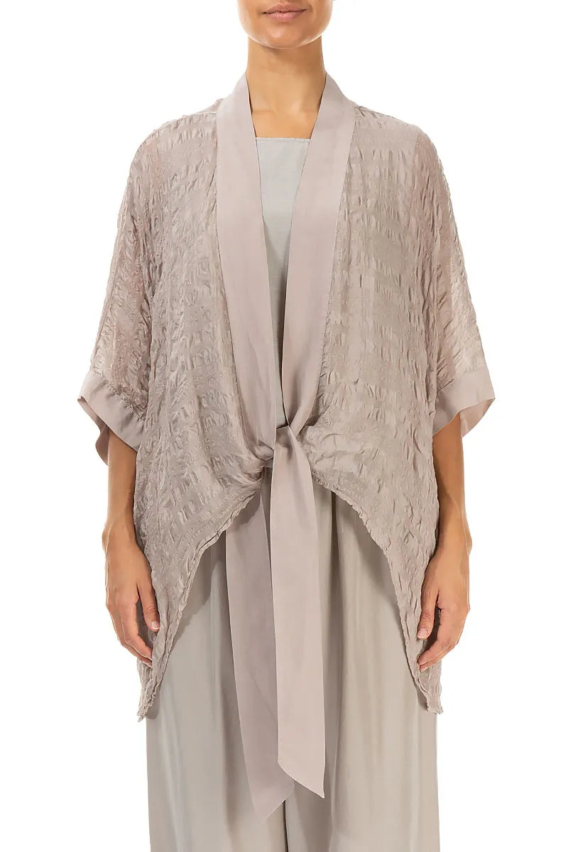 Tie Up Beige Textured Silk Jacket