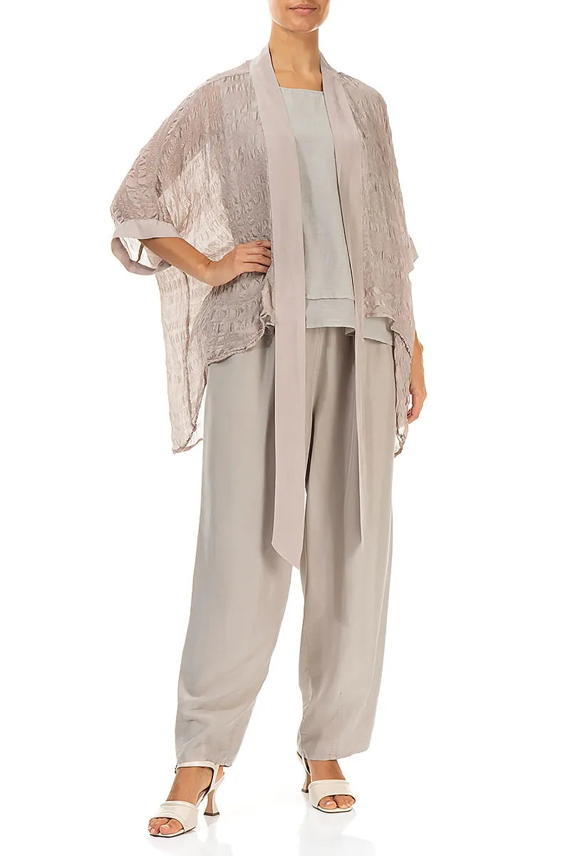 Beige Strukturierte Seidenjacke zum Binden