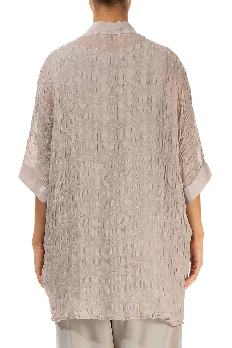 Tie Up Beige Textured Silk Jacket