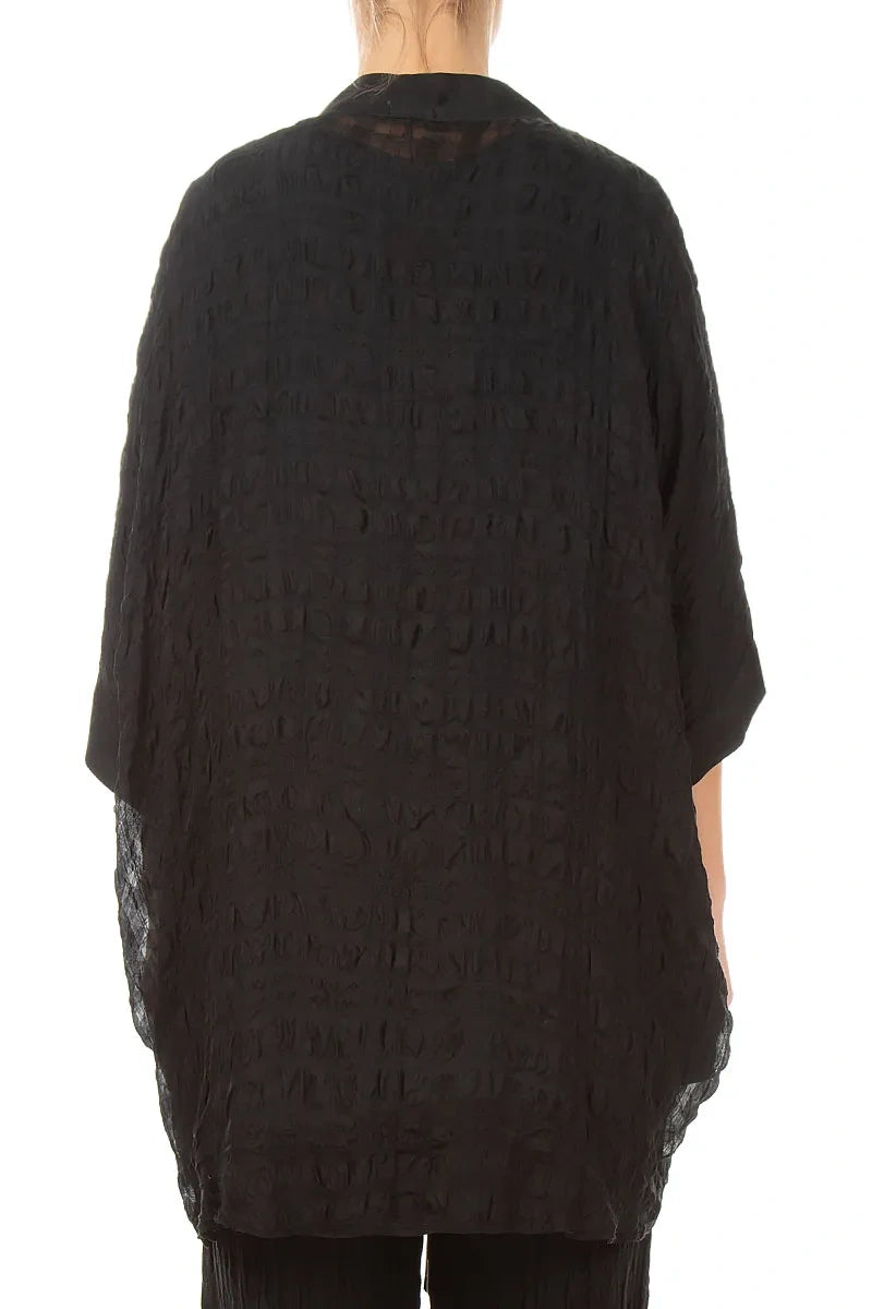 Tie Up Black Textured Silk Jacket