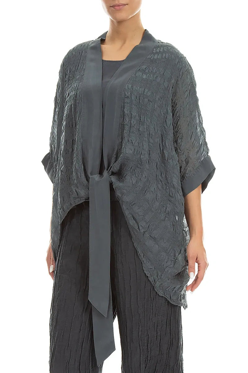 Jacke aus grauer, strukturierter Seide zum Binden