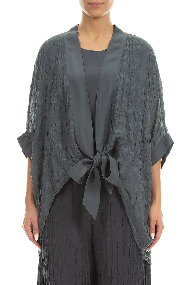 Tie Up Graphite Textured Silk Jacket