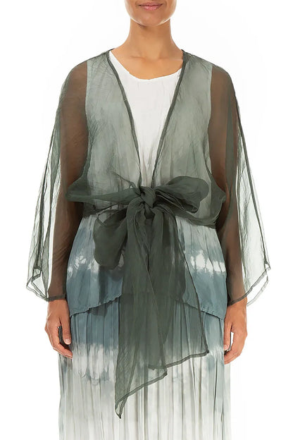 Tie Up Sage Silk Chiffon Jacket 1