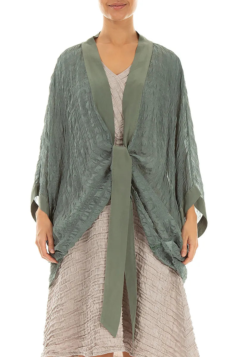 Tie Up Sage Textured Silk Jacket 1