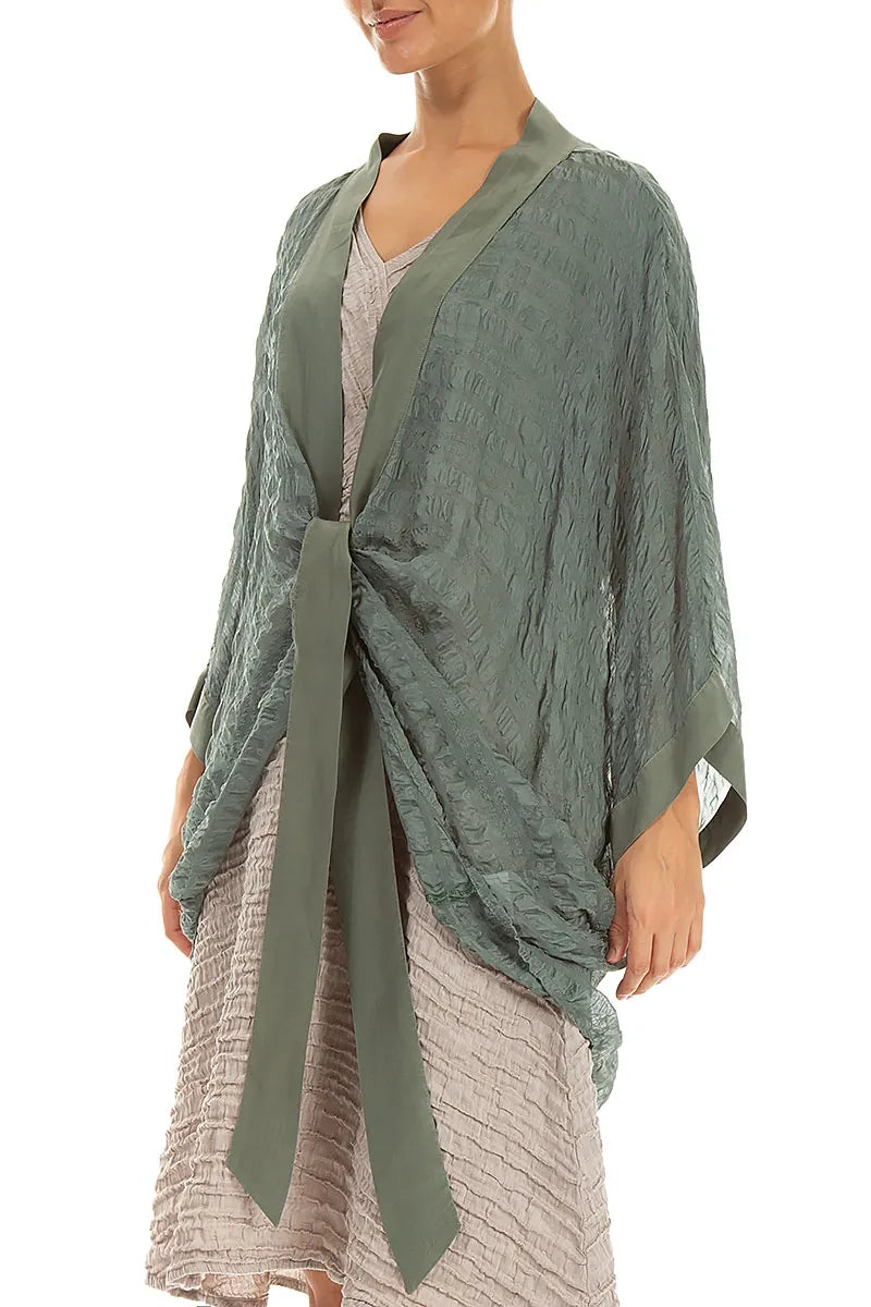 Tie Up Sage Textured Silk Jacket 4