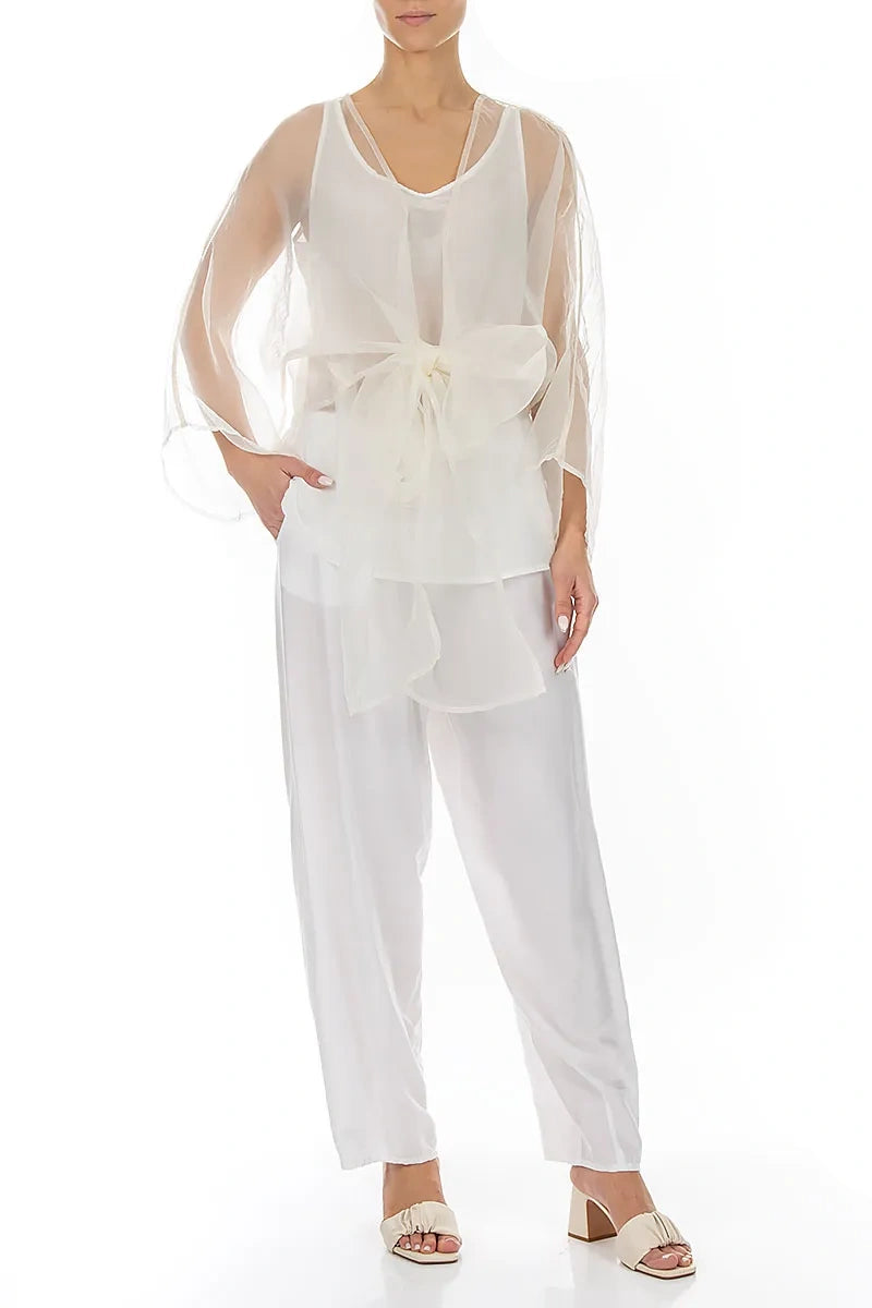 Tie Up White Silk Chiffon Jacket 4