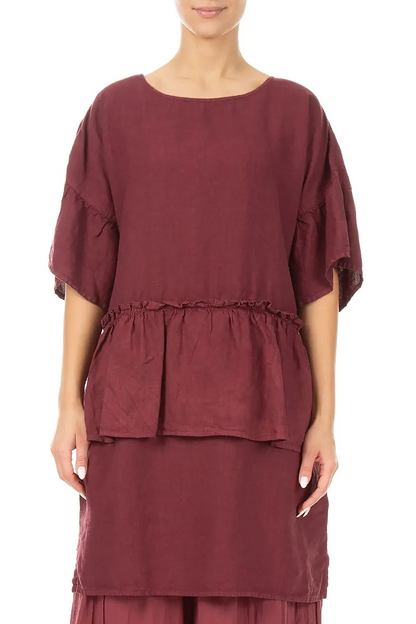 Tiered Antique Ruby Linen Tunic Dress