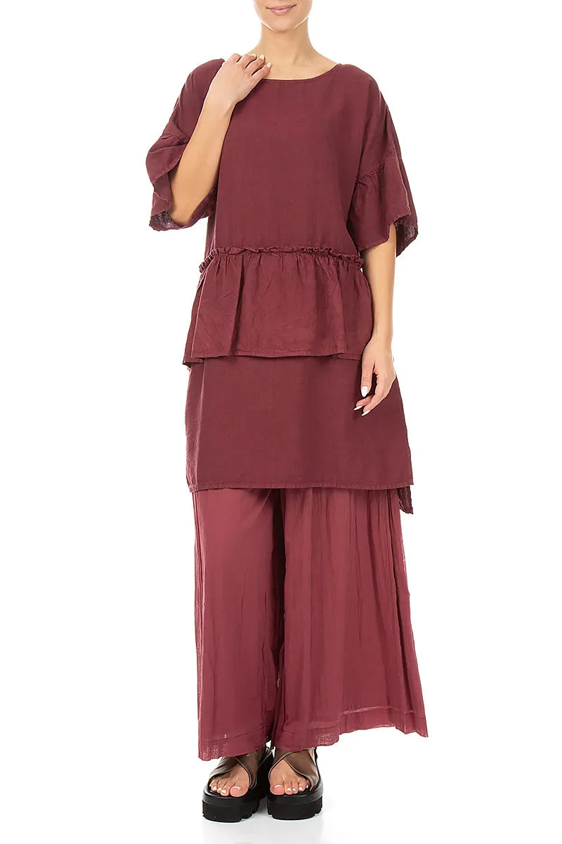 Tiered Antique Ruby Linen Tunic Dress