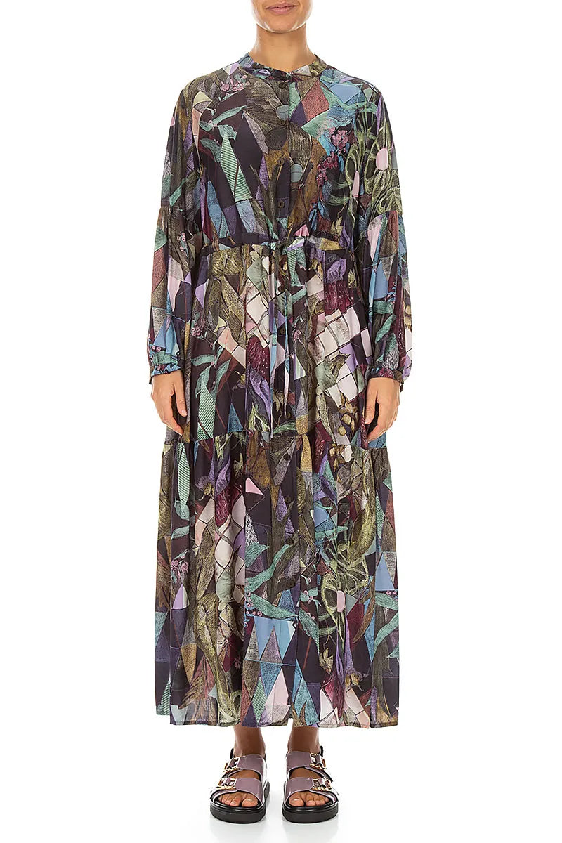 Tiered Art Mosaic Silk Bamboo Dress