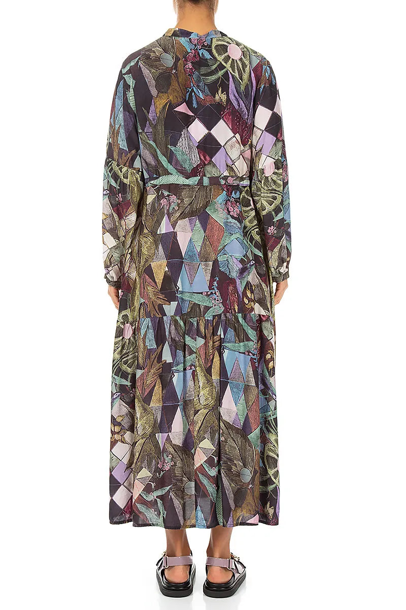 Tiered Art Mosaic Silk Bamboo Dress