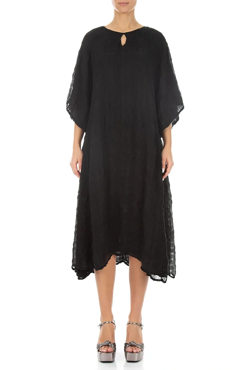 Tiered Black Light Silk Dress