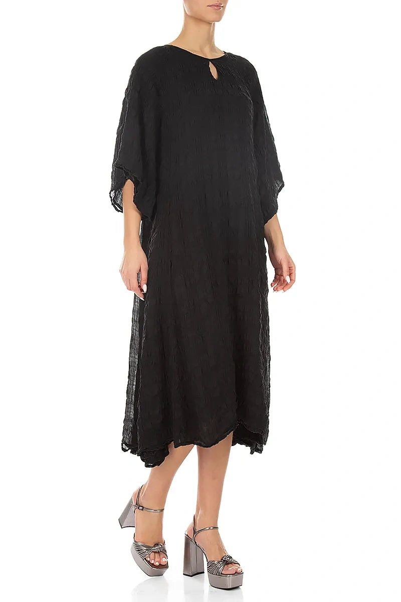 Tiered Black Light Silk Dress