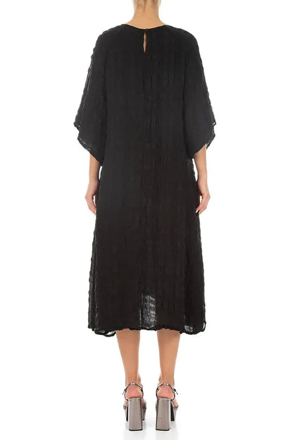 Tiered Black Light Silk Dress