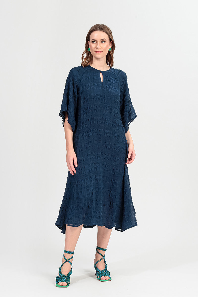 Tiered Cobalt Blue Light Silk Dress