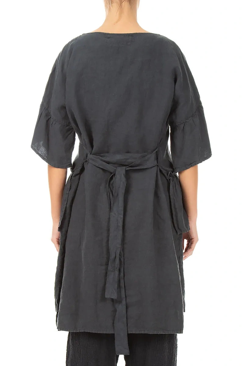 Tiered Graphite Linen Tunic Dress