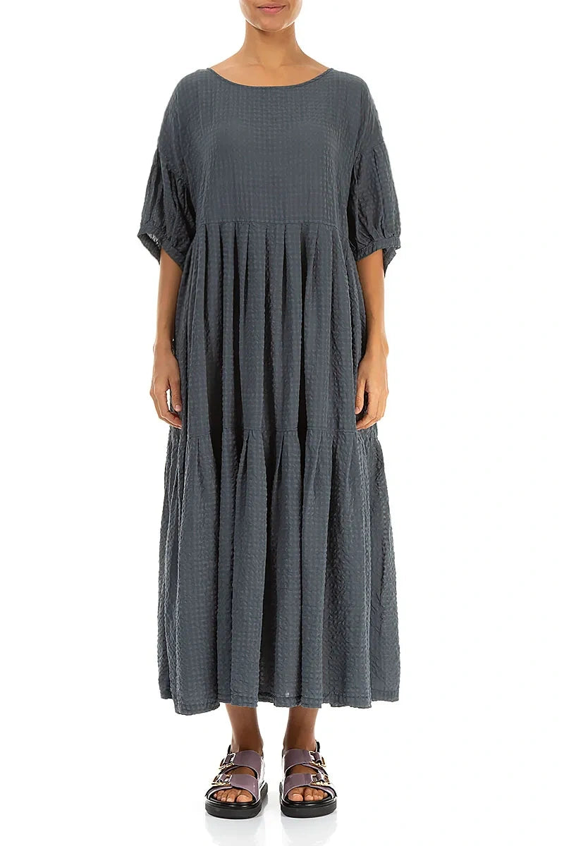 Tiered Graphite Textured Silk Dress