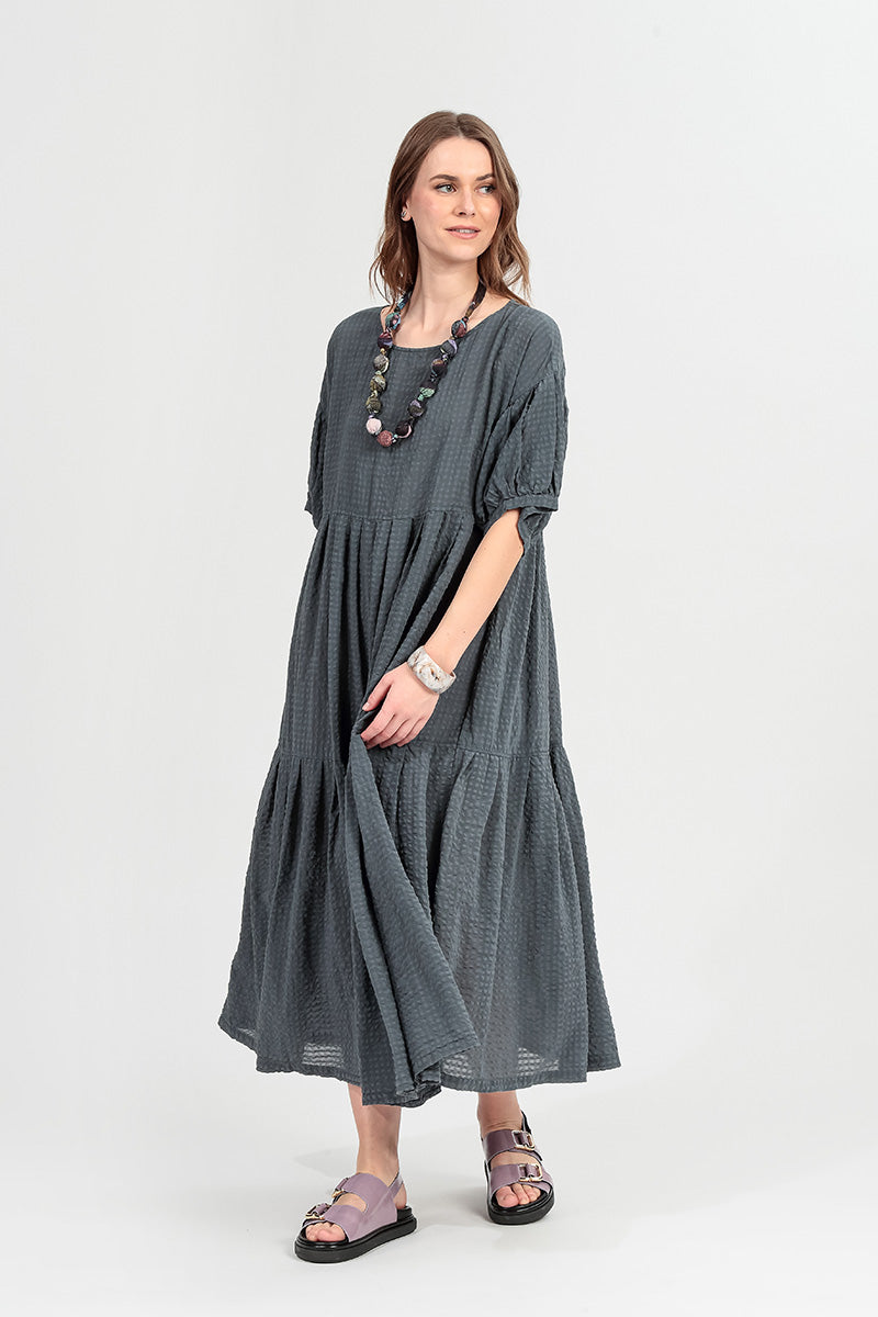 Tiered Graphite Textured Silk Dress 1