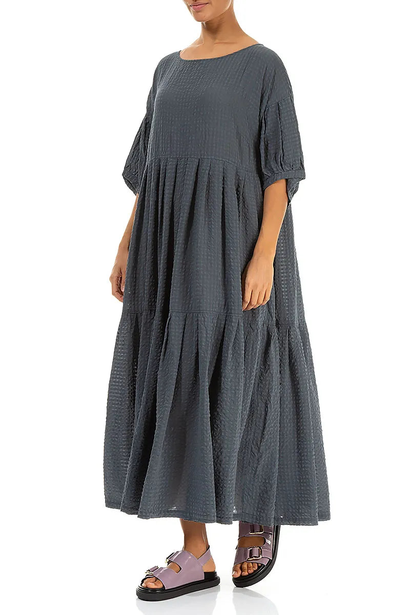Tiered Graphite Textured Silk Dress