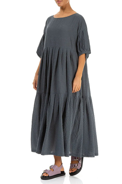 Tiered Graphite Textured Silk Dress