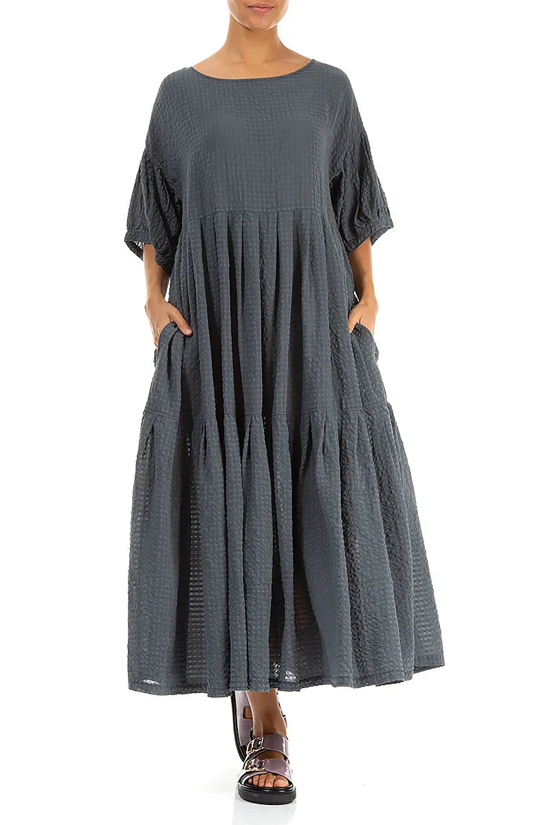 Tiered Graphite Textured Silk Dress