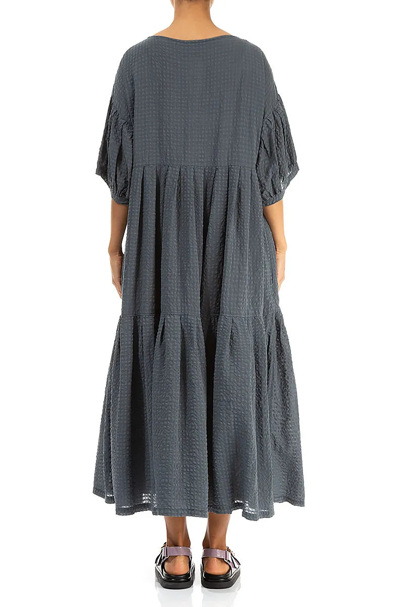Tiered Graphite Textured Silk Dress